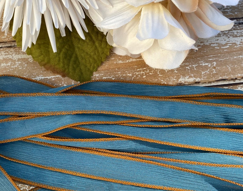 HUSHED TEAL Silk Ribbons Strings Hand Dyed and Sewn Bulk Etsy