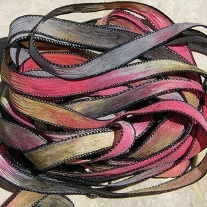 Southwest Red Hand Dyed Silk Ribbons, Southwestern Ribbon Color Black Brown Red Tan Bridal Bouquet Trim Bracelet Wraps Stringing Supplies image 1