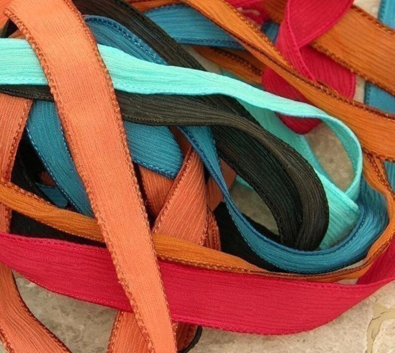 SOUTHWEST ASSORTMENT Silk Ribbons 6 Hand Dyed Sewn Strings Etsy