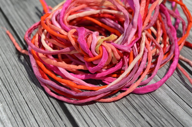 Red Pinks Coral SUMMER SORBET Silk Cords Orange Fuchsia Assortment 2-3mm Hand Dyed Hand Sewn Cording Bulk 10 to 50 Strings