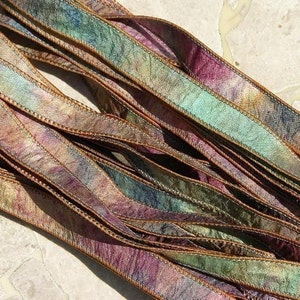 Watercolor Silk Ribbons Hand Dyed Sewn 5 Strings Tan Pink Blue Green ...