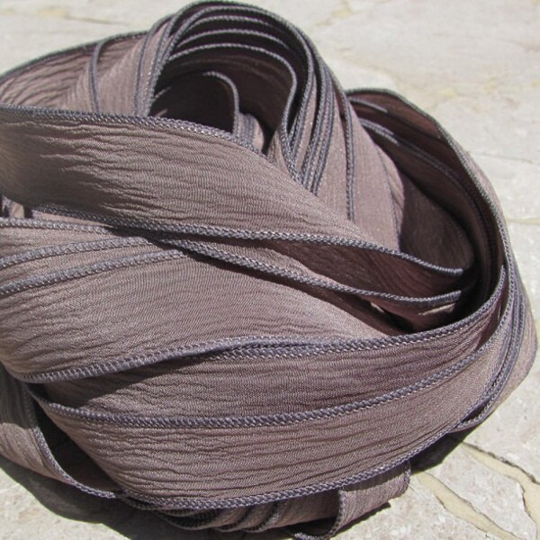 TAUPE Silk Ribbon Hand Dyed Silk Ribbon Handmade Silk Strings Qty 5 Soft Gray Brown Bridal Flower Bouquet Trim, Wedding Decorations, Jewelry