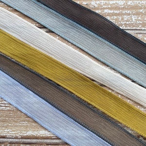 BOHO NEUTRALS Hand Dyed Silk Ribbons Urban Fall Color Palette Assortment Qty 6 Silk Strings Crinkle Silk, Honey Mustard Brown and Gray