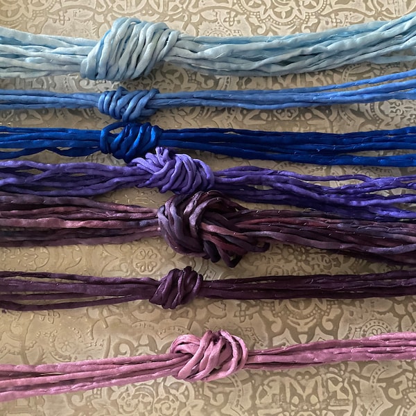 Cordons de soie bleus ou violets - Cordons cousus à la main de 3 mm à 4 mm - Choisissez: Baby Blue, Sky, Sapphire, Violet Sunset Beach, Purple OR Grape