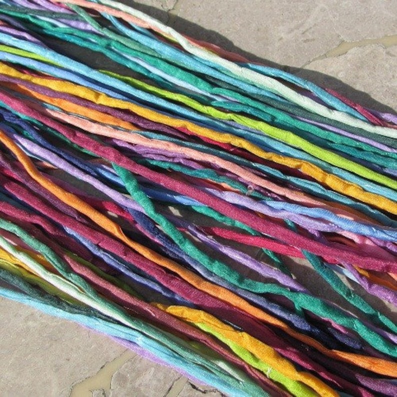 JAZZ Silk Cords Assortment, Silk Cording Hand Dyed Hand Sewn Strings 2mm to 3mm Thick, Bulk Wholesale Qty 10 to 50 Jewelry Making Craft Cord image 1