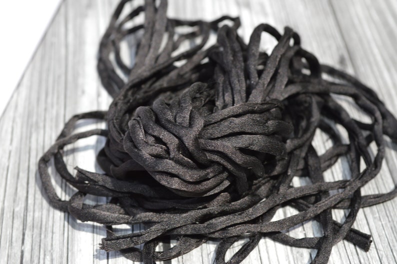 BLACK Silk Cords, Hand Dyed Silk Strings 3 Yards 3-4mm, JamnGlass Silk Cording Jewelry Making Craft Cords image 7