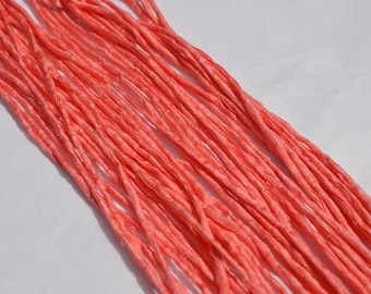 Coral 2-3mm Silk Cords - Hand Dyed Hand Sewn Cording - Soft Orange Pink Silk Strings for Jewelry or Crafts - Qty 1 to 25