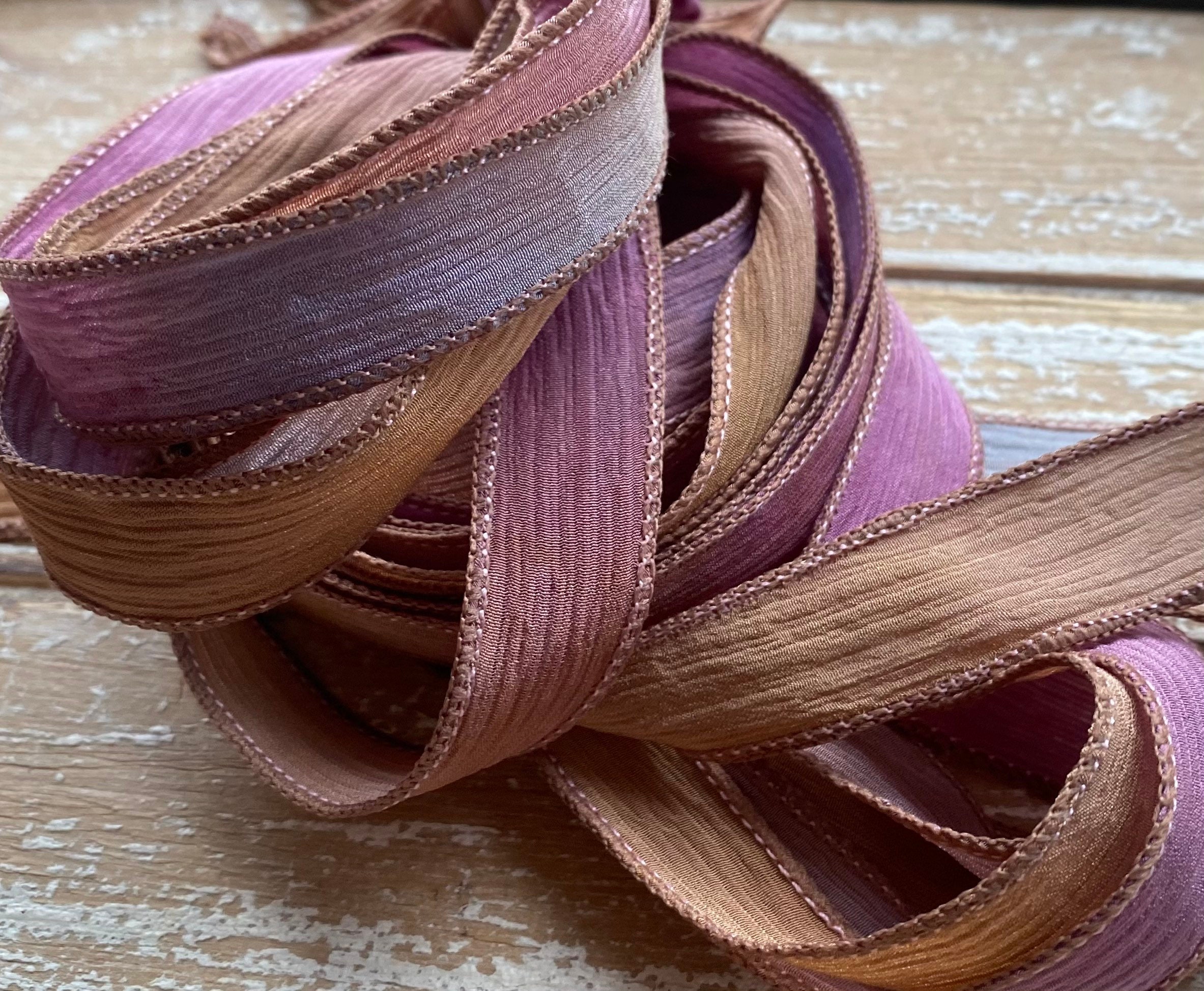 2 Silk Ribbon - Desert Rose Ribbons by Honey Silks Co