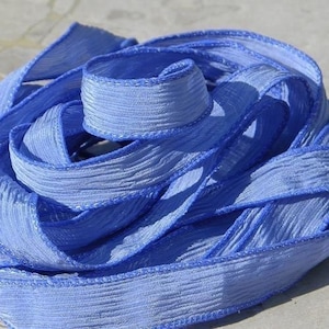 PERIWINKLE BLUE Silk Ribbons Hand Dyed 5 Jewelry Strings Strands Cornflower, Necklace Ribbons or Bracelet Wraps