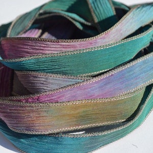 WIldwoods silk ribbons - Hand dyed watercolor ribbon - Qty 5 handmade tie dyed silk strings - Make great necklaces or bracelet wraps