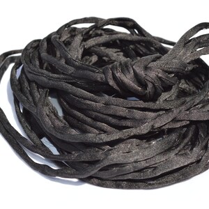 BLACK Silk Cords, Hand Dyed Silk Strings 3 Yards 3-4mm, JamnGlass Silk Cording Jewelry Making Craft Cords image 5