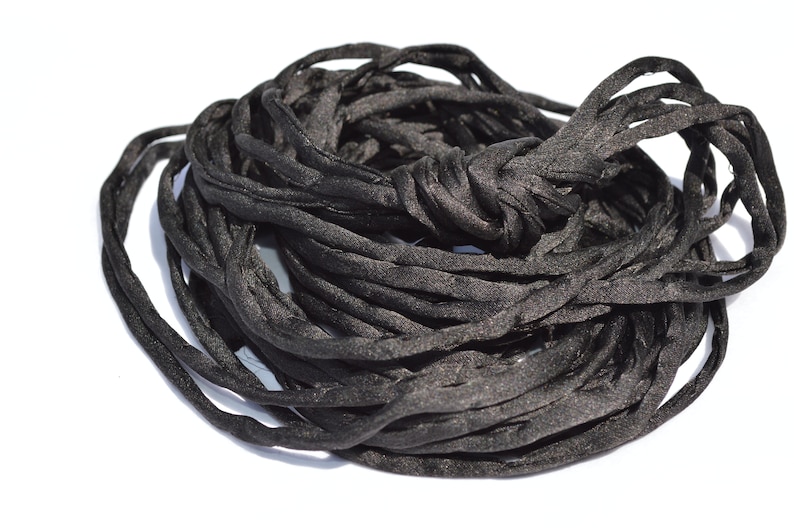 BLACK Silk Cords, Hand Dyed Silk Strings 3 Yards 3-4mm, JamnGlass Silk Cording Jewelry Making Craft Cords image 5
