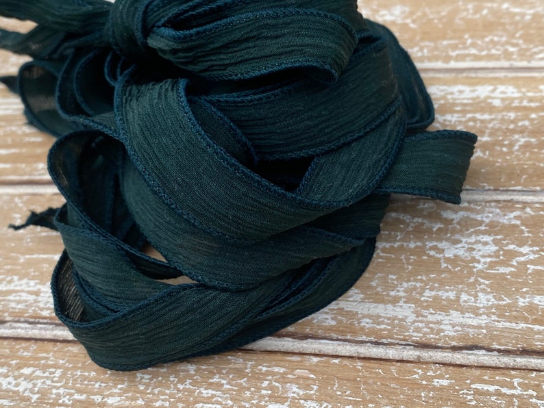 EVERGREEN Silk Ribbons 5 HandDyed Sewn Strings Dark Pine Etsy