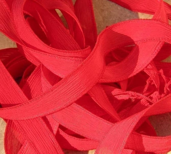 RED Silk Ribbons Handdyed and Sewn Qty 5 Handmade Jamnglass Etsy
