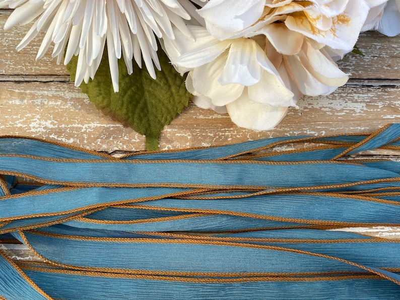 HUSHED TEAL Silk Ribbons Strings Hand Dyed and Sewn Bulk Etsy