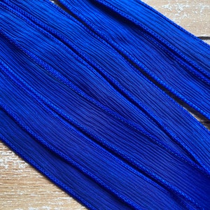 SAPPHIRE BLUE Silk Ribbons, Qty 5 to 50 Bulk Silk Strings, Hand Dyed, Jewelry or Craft Ribbon, Royal Blue, Wholesale JamnGlass Ribbon