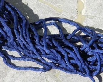 NAVY Silk Cords, Hand Dyed Hand Sewn Cording 3 Yards, Dark Blue Jean, Jewelry Making Cord Bridal Bouquet Trim, Embroidery Cords