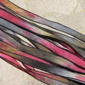 Southwest Red Hand Dyed Silk Ribbons, Southwestern Ribbon Color Black Brown Red Tan Bridal Bouquet Trim Bracelet Wraps Stringing Supplies image 2