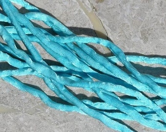 Turquoise Silk Cords, Blue Silk Strings, 3-4 mm x 3 Yards Silk Silk Cording, Aqua Blue, Jewelry Making Cords, Craft Supplies