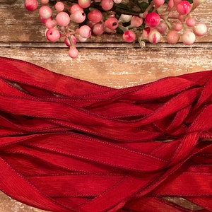 BLACK CHERRY Red Silk Ribbons, 5 Hand Dyed Handmade, Deep Red JamnGlass Jewelry Stringing Supplies Necklace Ribbons or Bracelet Wraps