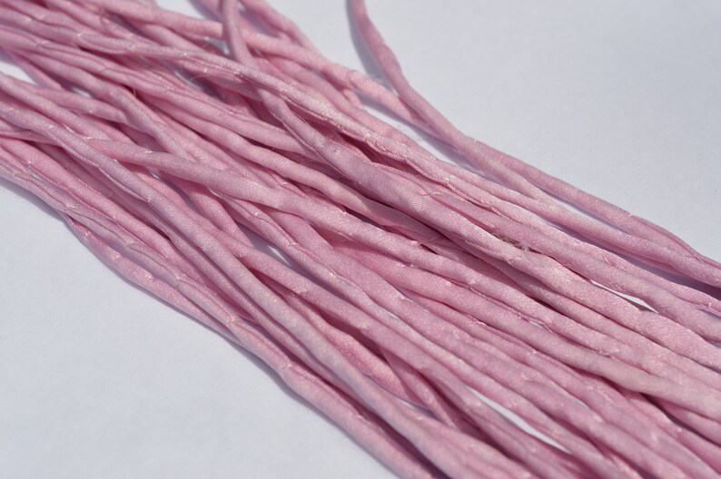 Silk Cord Hand Dyed Silk Cording Pastel Pink Jewelry Craft Stringing Pink Silk Strings LIGHT RASPBERRY PINK Silk Cords 3-4mm x 3 Yards