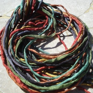 Warm Earthy Silk Cord Assortment 2-3mm Hand Dyed Hand Sewn Cording Bulk 10 to 50 Strings, Earthtone Silk Cords, Brown Green Yellow Gray