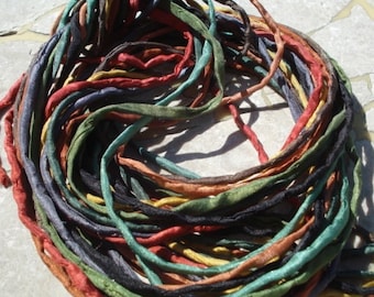 Warm Earthy Silk Cord Assortment 2-3mm Hand Dyed Hand Sewn Cording Bulk 10 to 50 Strings, Earthtone Silk Cords, Brown Green Yellow Gray