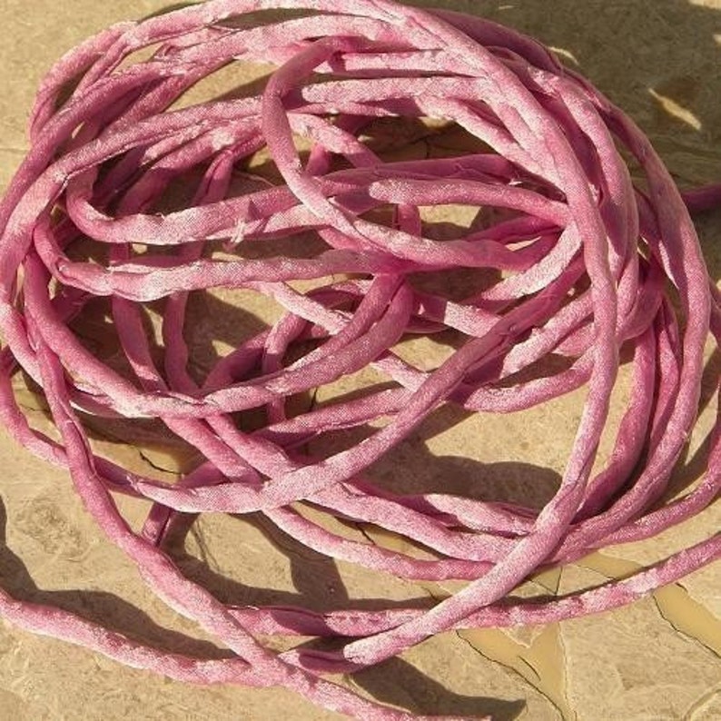 Silk Cord Hand Dyed Silk Cording Pastel Pink Jewelry Craft Stringing Pink Silk Strings LIGHT RASPBERRY PINK Silk Cords 3-4mm x 3 Yards
