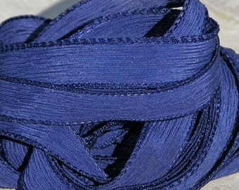 Navy Blue Silk Ribbons - hand dyed handmade dark indigo crinkle silk fabric - Jewelry making, necklaces, wrap bracelets floral bouquet trim