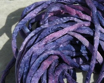 Sunset Beach silk cords are hand dyed 3-4mm silk cording - jewelry necklaces bracelet wraps embroidery handfasting - Purple Pink Lilac Navy