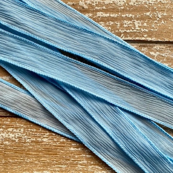 BABY BLUE Silk Ribbons Strings, Crinkle Silk Ribbon, Hand Dyed, Pastel Powder Blue, Jewelry Wraps for Bracelets or Necklaces