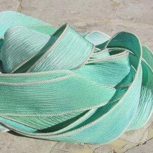 SEAGLASS Hand Dyed Silk Ribbons Qty 5 to 40 Bulk Wholesale Listing, Silk Straings, Sea Glass Color in Soft Delicate Blues Greens Aqua image 1