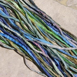 BLUES GREENS WATERCOLORS Silk Cords Qty 1 to 25 Bulk Wholesale Hand Dyed Hand Sewn Assortment Kumihimo Cords, Necklace or Bracelet Wraps image 1