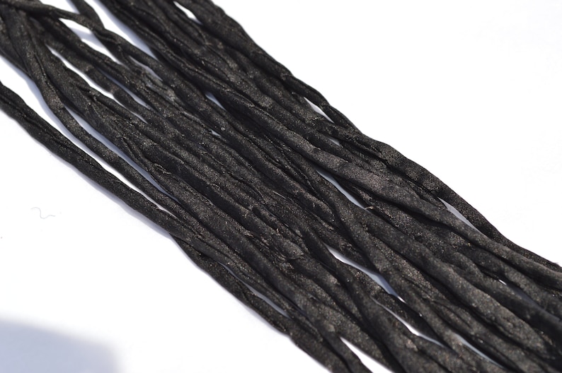 BLACK Silk Cords, Hand Dyed Silk Strings 3 Yards 3-4mm, JamnGlass Silk Cording Jewelry Making Craft Cords image 4