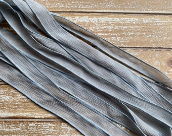 Dove Gray Silk Ribbons Hand Dyed Crinkle Silk,Sewn 5 Ties Strings Putty Brown Gray, Stringing Supplies, Hand Dyed