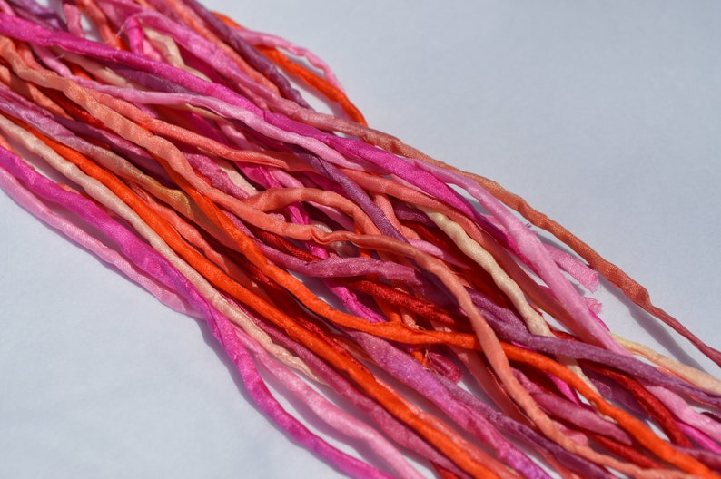 Red Pinks Coral SUMMER SORBET Silk Cords Orange Fuchsia Assortment 2-3mm Hand Dyed Hand Sewn Cording Bulk 10 to 50 Strings