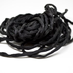 BLACK Silk Cords, Hand Dyed Silk Strings 3 Yards 3-4mm, JamnGlass Silk Cording Jewelry Making Craft Cords image 2