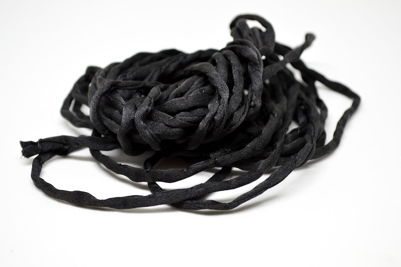 BLACK Silk Cords, Hand Dyed Silk Strings 3 Yards 3-4mm, JamnGlass Silk Cording Jewelry Making Craft Cords image 2