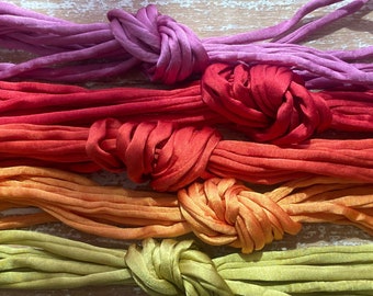 Hand Dyed Silk Cords Raspberry Pink, Cherry Red, Scarlet Red, Pumpkin or Chartreuse Green Silk Satin Cording 3 Yards x 3-4mm Handfasting Cor