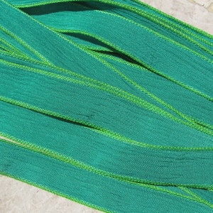 Emerald Green hand dyed silk ribbons - 5 to 15 bulk silk ribbon - for necklaces, bracelet wraps, bridal flower bouquet trim or crafts!