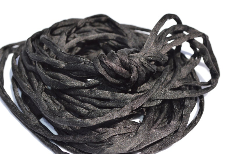 BLACK Silk Cords, Hand Dyed Silk Strings 3 Yards 3-4mm, JamnGlass Silk Cording Jewelry Making Craft Cords image 9