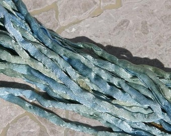 Seaside Hand Dyed Silk Cord Sea Side Silk Cords 3 Yards 3mm to 4mm Bridal Flower Trim Jewelry Making Strings Blue Tan Green Sea Glass Colors