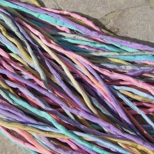 SWEET PASTEL Silk Cords Assortment Qty 10 to 50 Strings 2-3mm, Pink Blue Green Ivory, Hand Dyed For Kumihimo Braids Bracelet Wraps Necklaces image 1