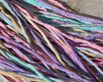 SWEET PASTEL Silk Cords Assortment Qty 10 to 50 Strings 2-3mm, Pink Blue Green Ivory, Hand Dyed For Kumihimo Braids Bracelet Wraps Necklaces