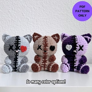Spooky Kitty Crochet Pattern | Halloween amigurumi pattern | patched up cat with heart and cross eye | Didisplushies