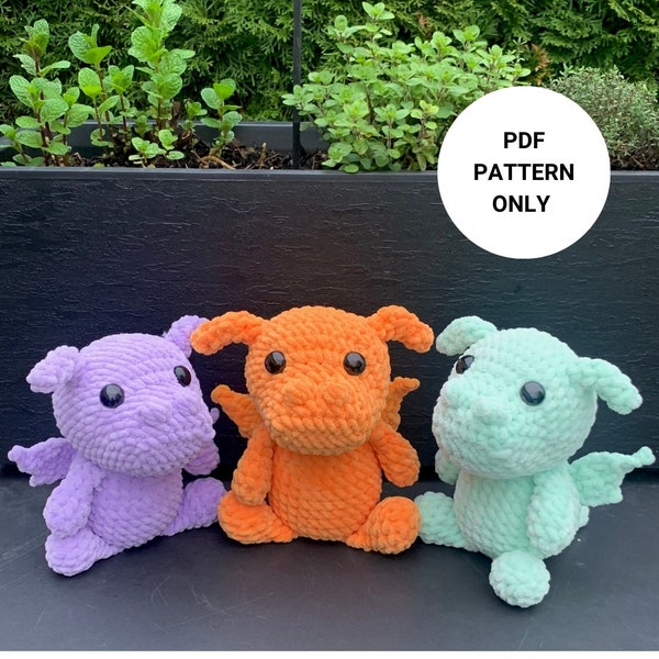 Chunky Dragon Crochet Pattern | quick and easy advanced beginner crochet pattern | Free pattern PDF | Dinosaur pattern mod included