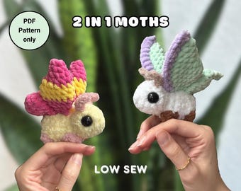 Moth Crochet Pattern | Luna Moth & Rosie Maple Moth, Low Sew (PDF Pattern)