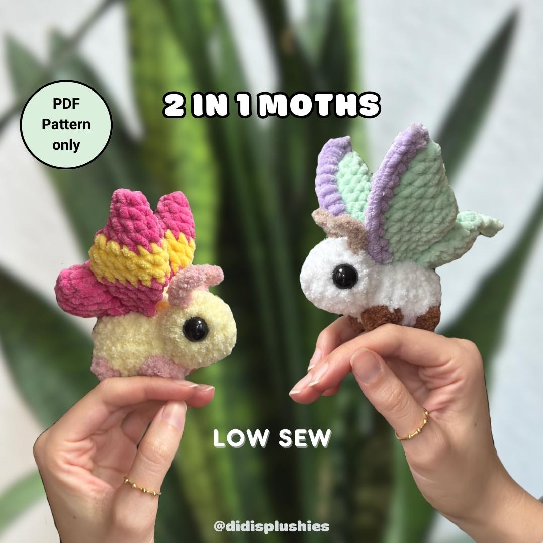 30 Moth Crochet Patterns for Amigurumi, Wearables, and Whimsical Home Decor 3 Moth Crochet Pattern | Luna Moth & Rosie Maple Moth, Low Sew (PDF Pattern)