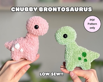 Patrón de ganchillo Brontosaurio de costura baja / pequeño dino gordito amigurumi / Didisplushies