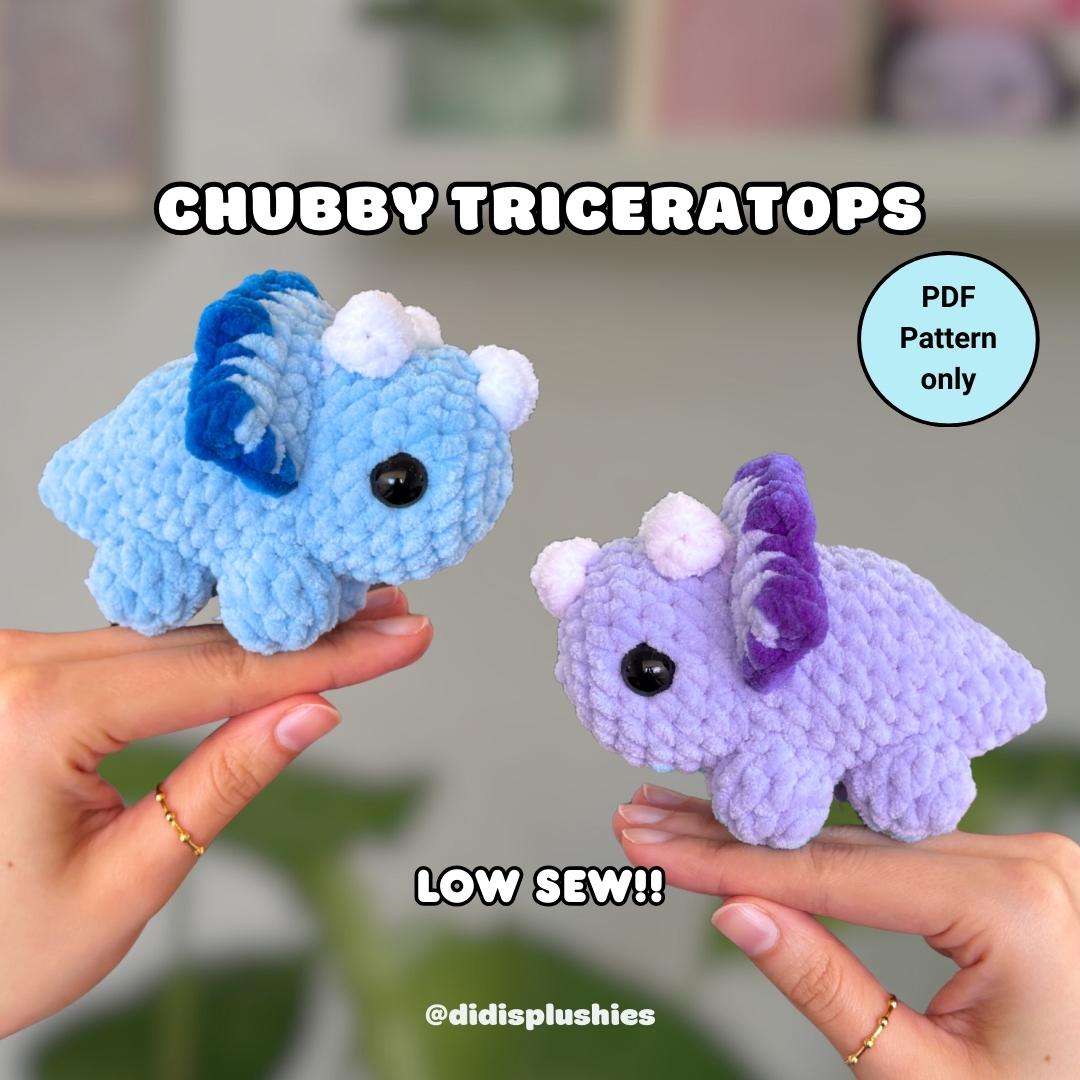 30 Triceratops Crochet Patterns for Dino Lovers, Nursery Decor, and Handmade Gifts 12 Low-Sew Chubby Triceratops Crochet Pattern